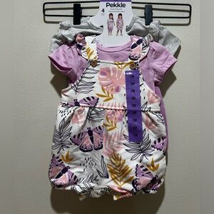 NWT Pekkle 4 Piece Bundle Set - Overalls Shorts, Shorts and 2 Shirts - Girl’s 3M